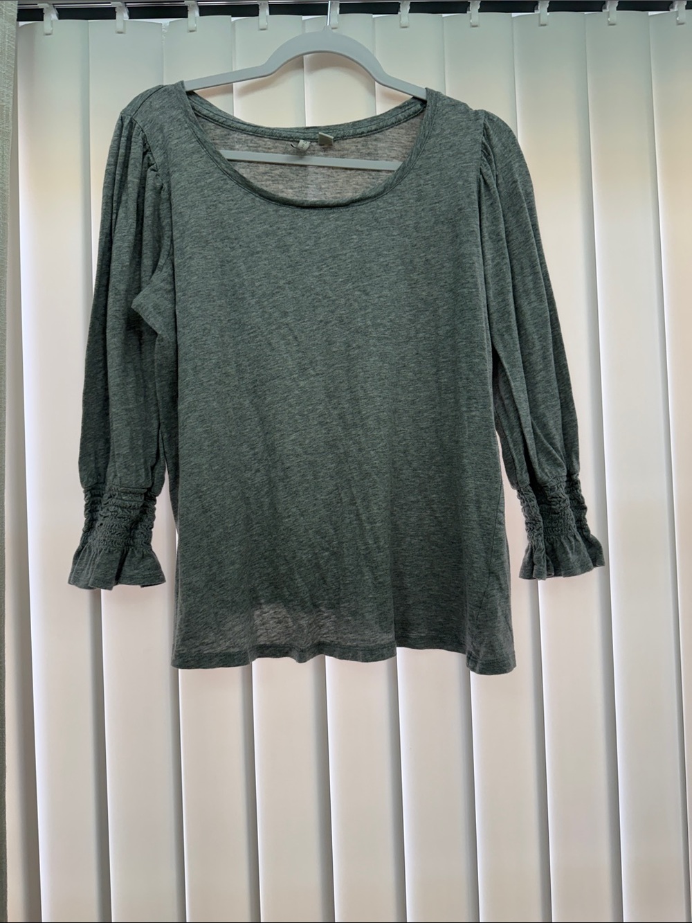 Cato Sage Green Scoop Neck Long Sleeve Top with Ruffled Shirred Cuffs